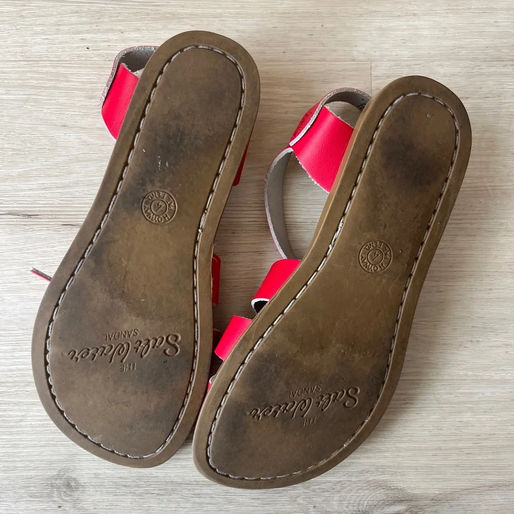 Women’s Red Leather Salt Water Sandals - Picture 2 of 3